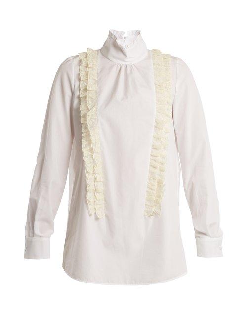 Matchesfashion.com No. 21 - Ruffle Trimmed High Neck Cotton Poplin Blouse - Womens - White
