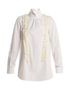 Matchesfashion.com No. 21 - Ruffle Trimmed High Neck Cotton Poplin Blouse - Womens - White