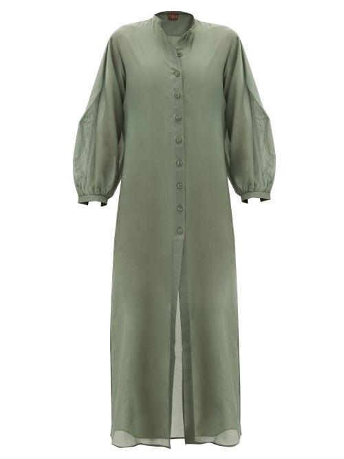 Matchesfashion.com Albus Lumen - Levitas Balloon-sleeve Cotton-blend Maxi Dress - Womens - Green