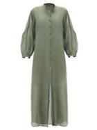 Matchesfashion.com Albus Lumen - Levitas Balloon-sleeve Cotton-blend Maxi Dress - Womens - Green
