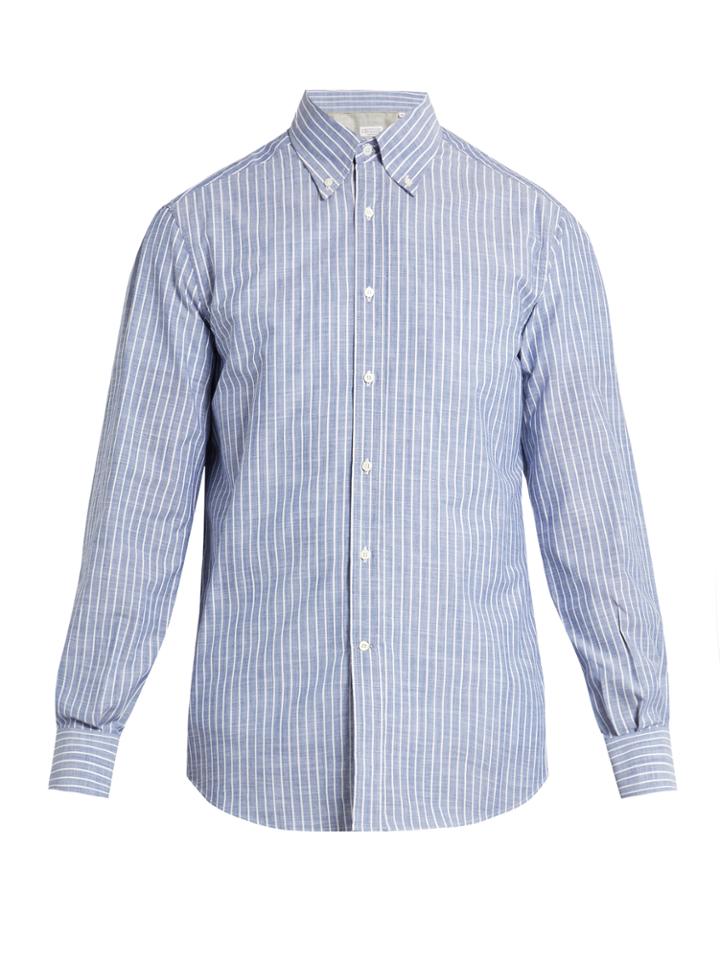 Brunello Cucinelli Button-down Collar Striped-cotton Shirt