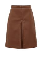 Matchesfashion.com Burberry - Inverted Pleat Faux Leather Skirt - Womens - Brown