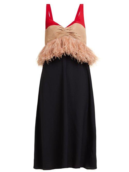 Matchesfashion.com No. 21 - Ostrich Feather Trim Colour Block Dress - Womens - Black Multi