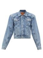 Matchesfashion.com Vetements - Padded-shoulder Logo-collar Denim Jacket - Womens - Denim