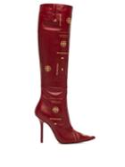 Matchesfashion.com Vetements - Passport Print Leather Knee High Boots - Womens - Burgundy