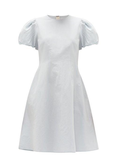 Matchesfashion.com Brock Collection - Puff-sleeved Cotton-blend Dress - Womens - Light Blue