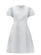 Matchesfashion.com Brock Collection - Puff-sleeved Cotton-blend Dress - Womens - Light Blue