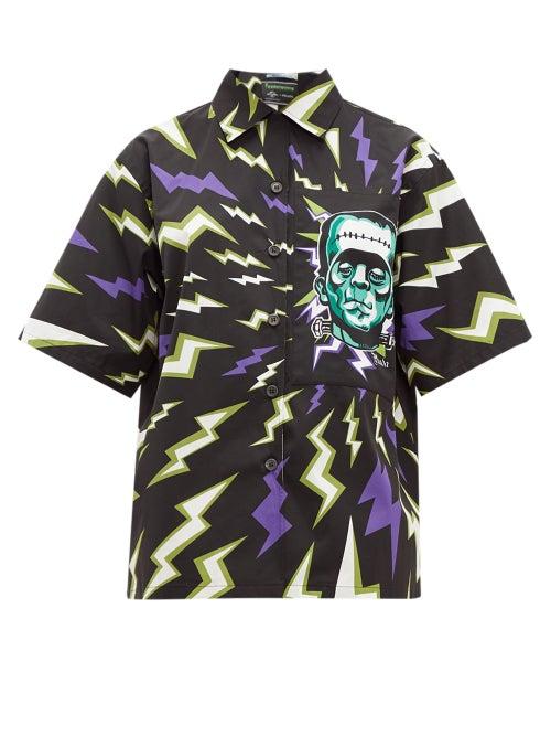 Matchesfashion.com Prada - Frankenstein Print Cotton Poplin Shirt - Womens - Black Multi