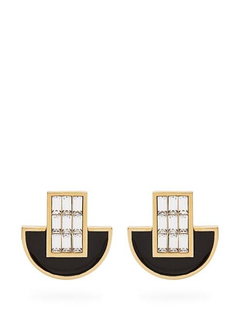 Matchesfashion.com Cercle Amde - Night Owl Crystal And Enamel Embellished Earrings - Womens - Black