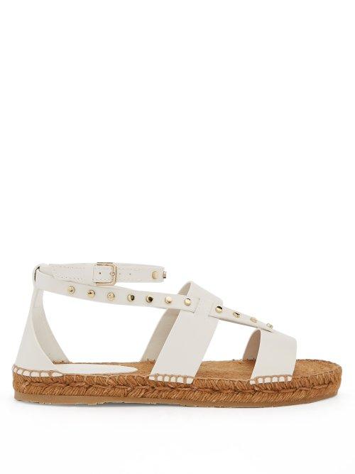 Matchesfashion.com Jimmy Choo - Denise Stud Embellished Leather Espadrilles - Womens - White