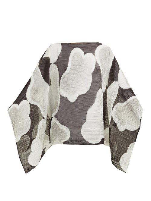 Matchesfashion.com Pleats Please Issey Miyake - Melt Cloud Print Pleated Poncho - Womens - Black White