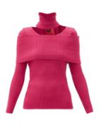 Matchesfashion.com Thebe Magugu - Cutout Roll-neck Ribbed Wool Sweater - Womens - Pink
