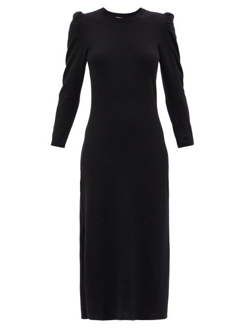 Frame - Shirred-sleeved Recycled-cashmere Sweater Dress - Womens - Black