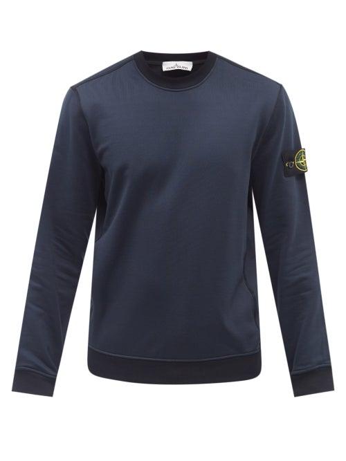 Stone Island - Logo-patch Garment-dyed Cotton-jersey Sweatshirt - Mens - Navy