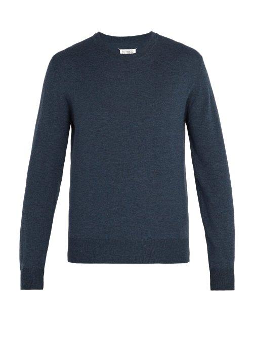 Matchesfashion.com Maison Margiela - Elbow Patch Wool And Cotton Blend Sweater - Mens - Blue