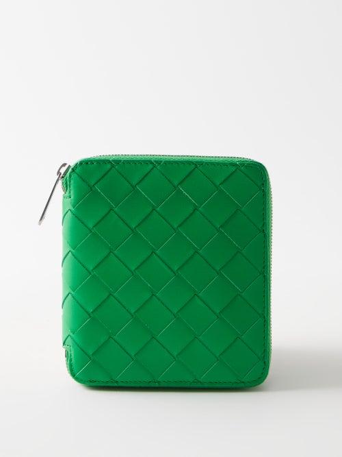 Bottega Veneta - Intrecciato Zipped Leather Wallet - Mens - Green