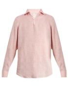 Matchesfashion.com Finamore 1925 - Minorca Spread Collar Linen Shirt - Mens - Pink