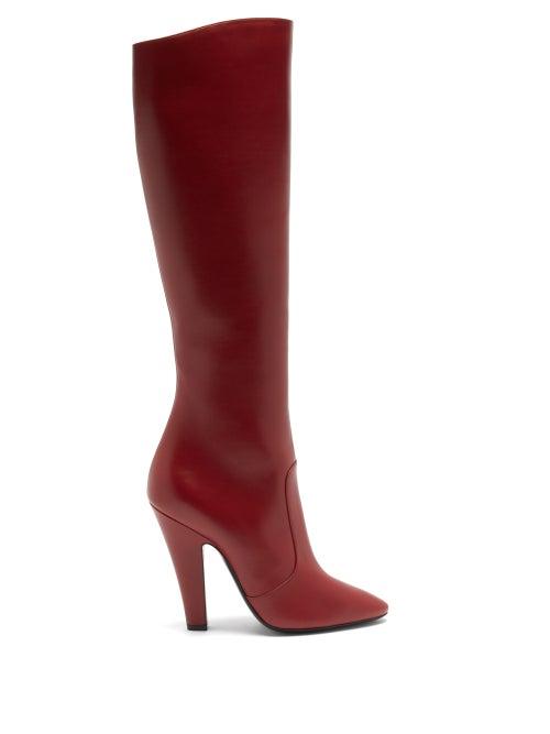 Saint Laurent - Koller Leather Knee-high Boots - Womens - Dark Red
