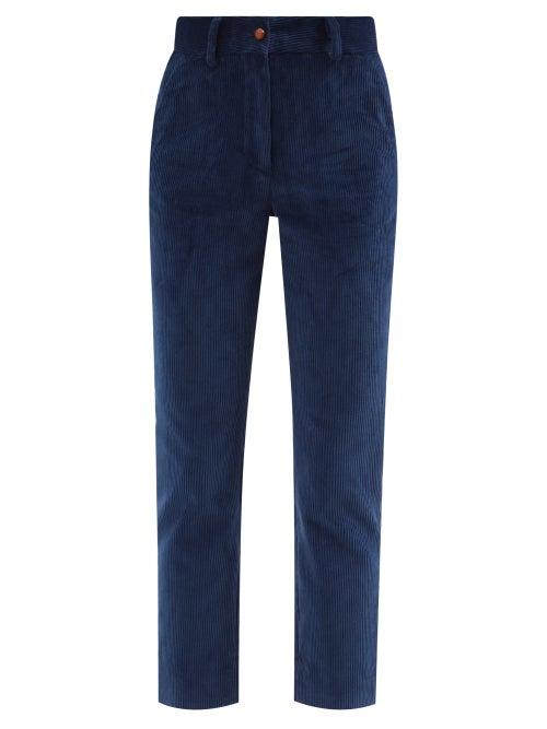Blaz Milano - High-rise Cropped Corduroy Straight-leg Trousers - Womens - Blue