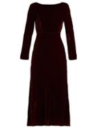 Matchesfashion.com Saloni - Tina Boat Neck Velvet Dress - Womens - Burgundy