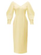 Matchesfashion.com Emilia Wickstead - Calla V Neck Wool Crepe Midi Dress - Womens - Yellow