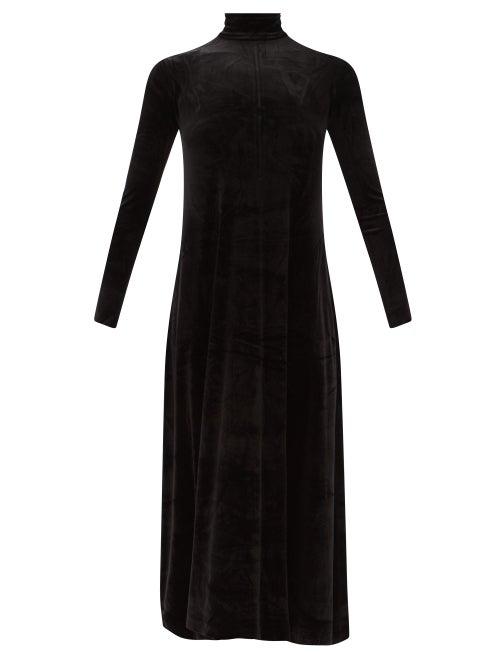 Matchesfashion.com Norma Kamali - Roll-neck Cotton-blend Velvet Dress - Womens - Black