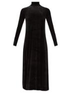 Matchesfashion.com Norma Kamali - Roll-neck Cotton-blend Velvet Dress - Womens - Black