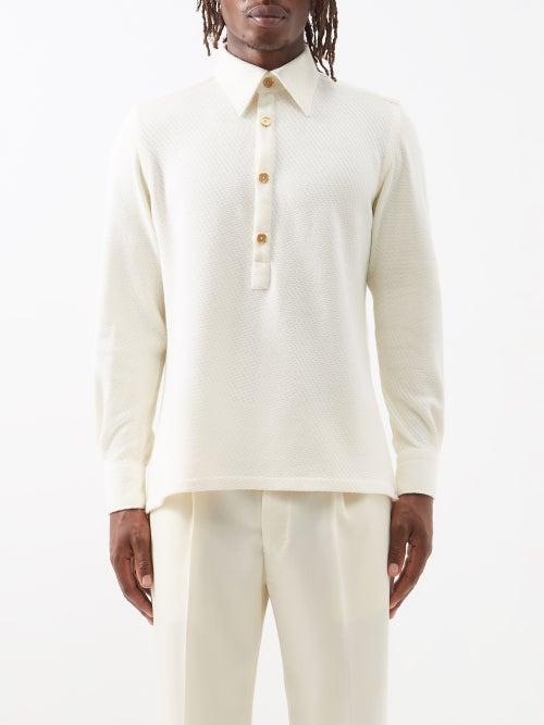 Giuliva Heritage - Taddeo Textured Wool-blend Polo Top - Mens - White