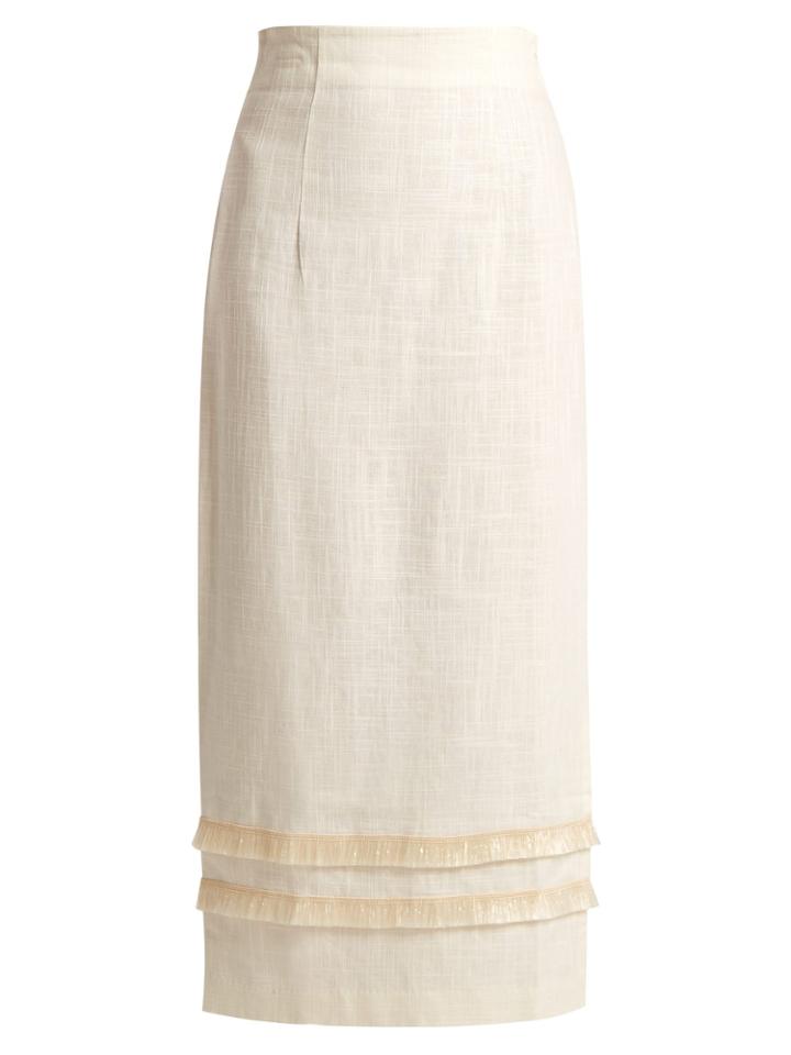 Staud Andy Raffia Tassel-trimmed Linen-blend Skirt