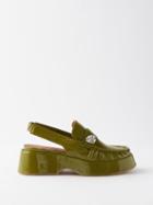 Ganni - Crystal-embellished Leather Slingback Loafers - Womens - Green