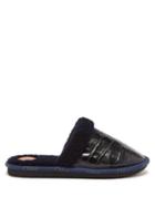 Chlo - Shearling Croc-effect Leather Backless Loafers - Womens - Black