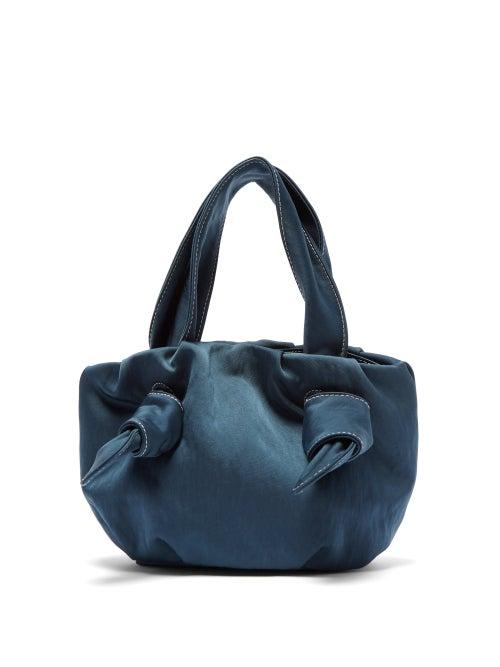 Matchesfashion.com Staud - Ronnie Topstitched Knotted Sateen Bag - Womens - Blue