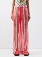 Missoni - Zigzag Sheer-knit Wide-leg Trousers - Womens - Red Pink