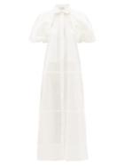 Matchesfashion.com Lee Mathews - Elsie Puff Sleeve Cotton Shirtdress - Womens - White