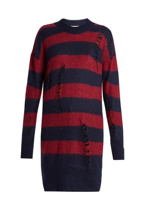 Stella Mccartney Distressed Striped Mohair And Wool-blend Sweater