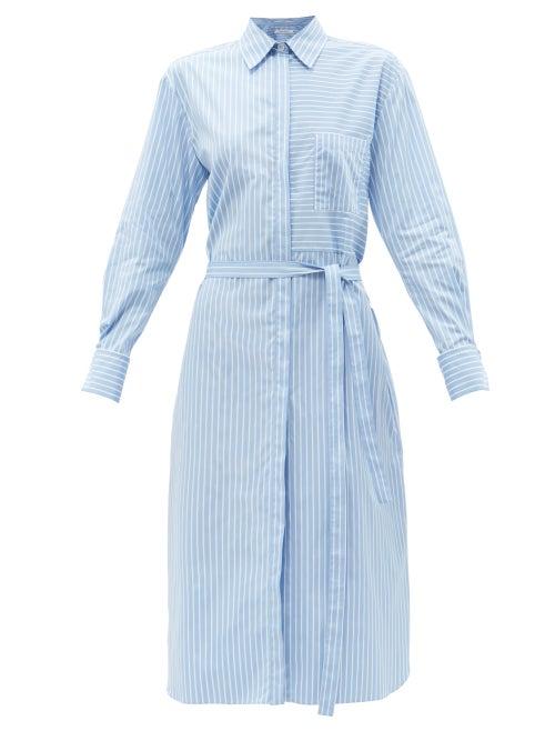 Another Tomorrow - Striped Organic Cotton-poplin Shirt Dress - Womens - Blue White