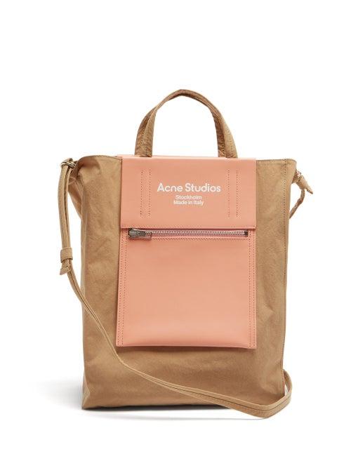 Acne Studios - Leather-panel Medium Canvas Tote Bag - Womens - Beige Multi