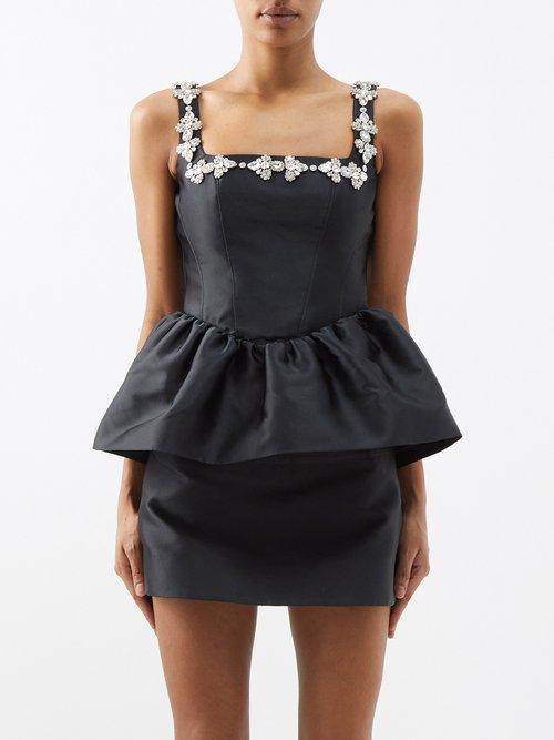 Shushu/tong - Crystal-embellished Satin Peplum Top - Womens - Black