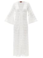 Matchesfashion.com Missoni - Tie Front Embroidered Crochet-knit Robe - Womens - White