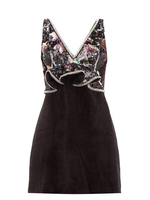 Matchesfashion.com Self-portrait - Floral Sequinned Velvet Mini Dress - Womens - Black Multi