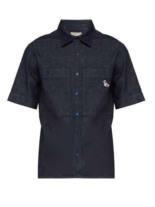 Matchesfashion.com Maison Kitsun - Logo Patch Denim Shirt - Mens - Denim