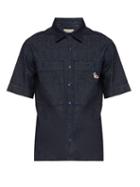 Matchesfashion.com Maison Kitsun - Logo Patch Denim Shirt - Mens - Denim