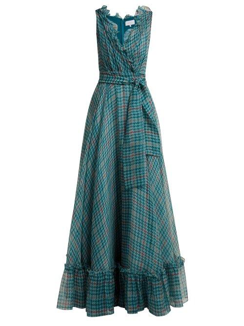 Matchesfashion.com Luisa Beccaria - Houndstooth Print Silk Chiffon Gown - Womens - Green Multi