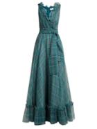 Matchesfashion.com Luisa Beccaria - Houndstooth Print Silk Chiffon Gown - Womens - Green Multi