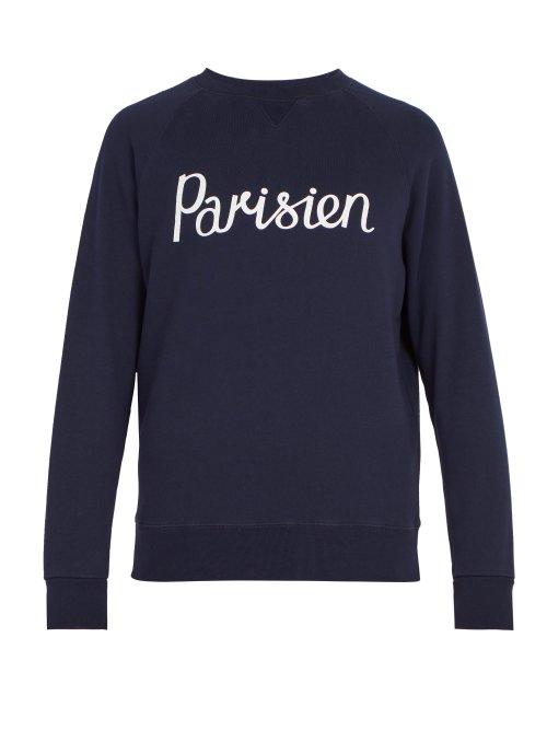 Matchesfashion.com Maison Kitsun - Parisien Print Cotton Sweatshirt - Mens - Navy