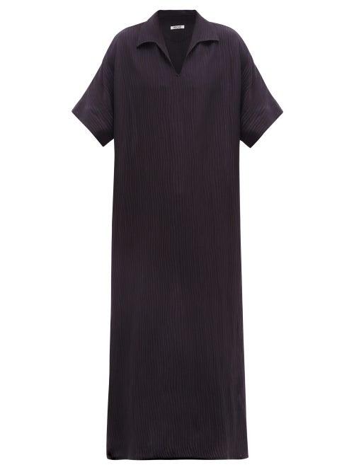Matchesfashion.com Hecho - Ribbed Silk And Linen Blend Kaftan - Mens - Navy