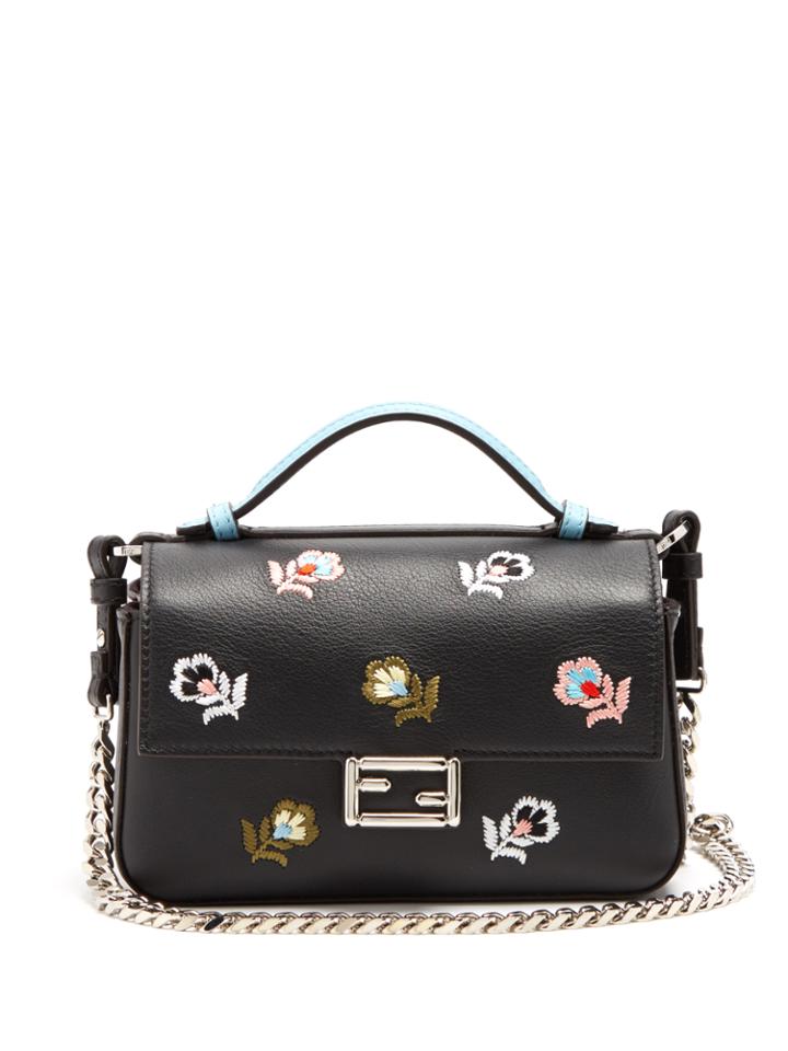 Fendi Micro Baguette Embroidered Leather Cross-body Bag