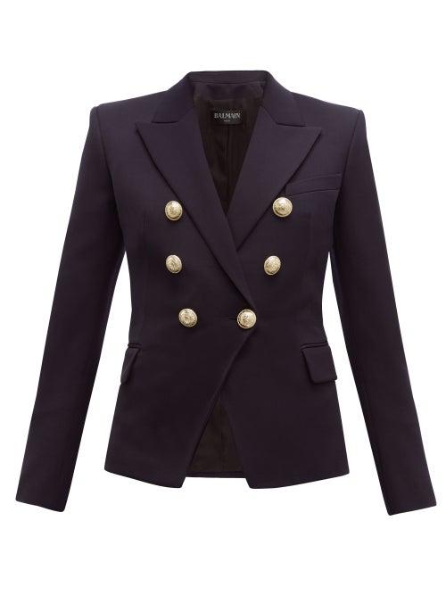 Matchesfashion.com Balmain - Double-breasted Wool-twill Blazer - Womens - Navy