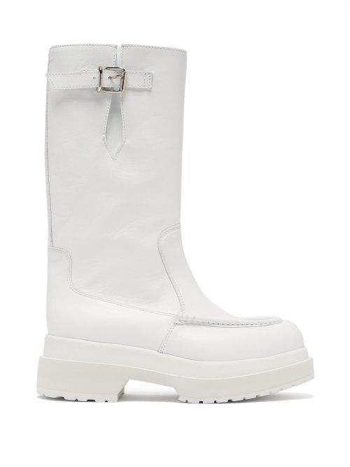 Matchesfashion.com Mm6 Maison Margiela - Buckled Leather Boots - Womens - White