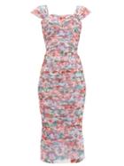 Matchesfashion.com Dolce & Gabbana - Violet-print Ruched Cotton-mesh Dress - Womens - Purple Print